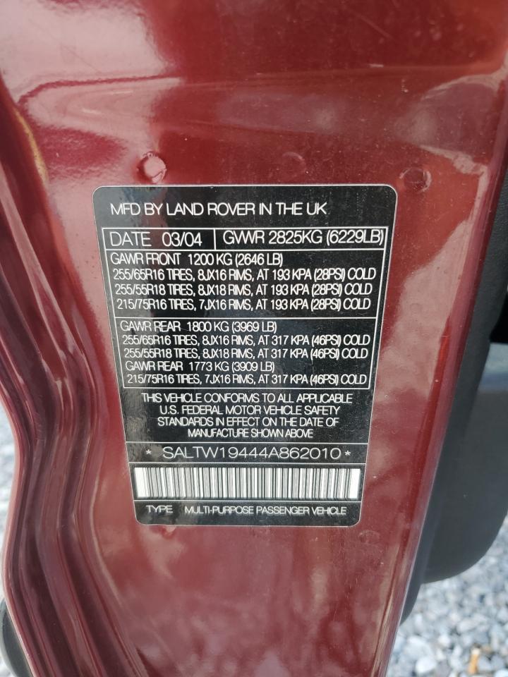 2004 Land Rover Discovery Ii Se VIN: SALTW19444A862010 Lot: 81838015