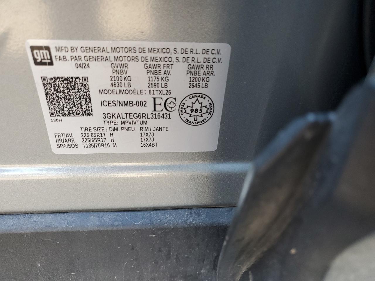 2024 GMC Terrain Sle VIN: 3GKALTEG6RL316431 Lot: 70363785