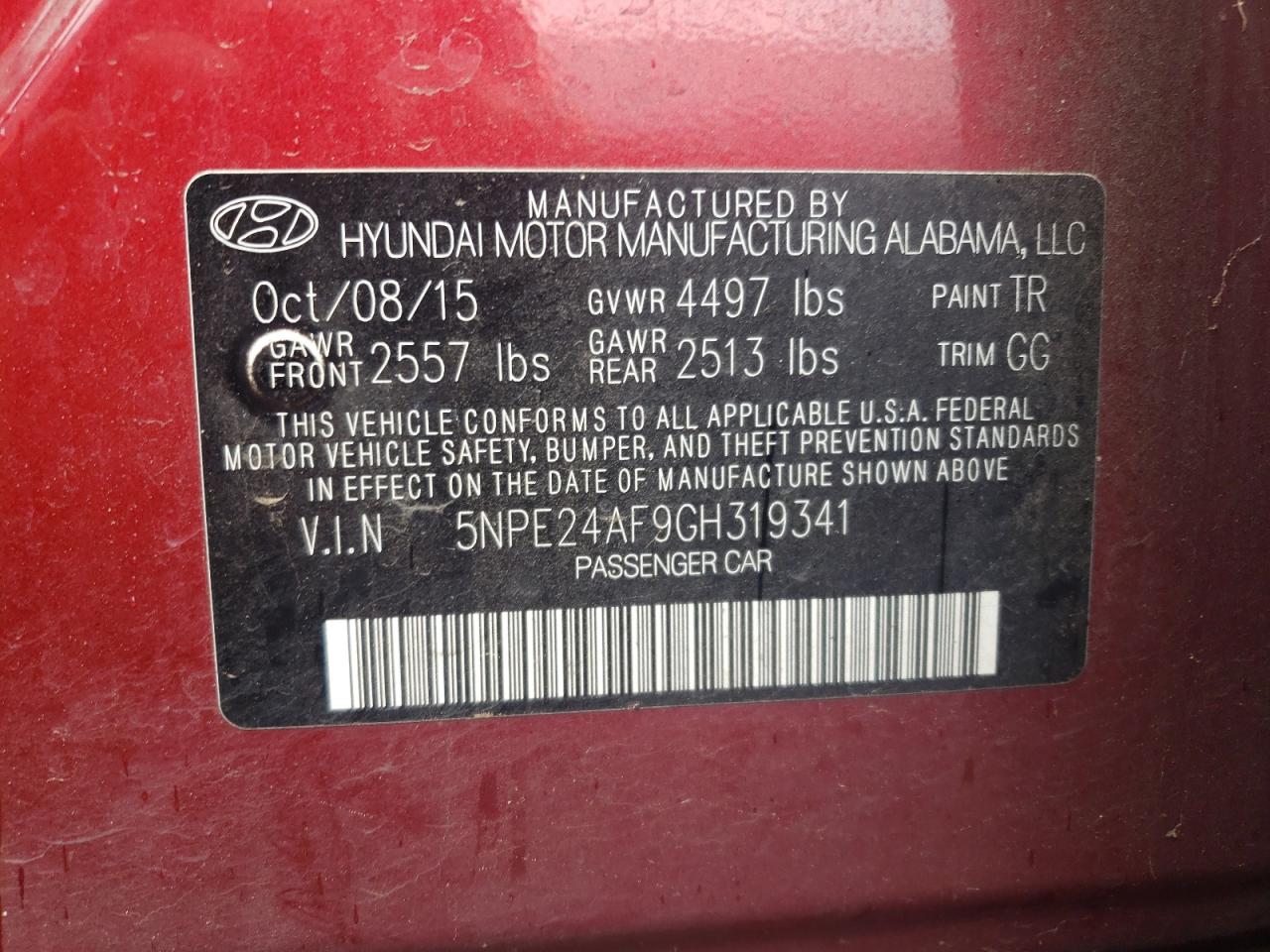 2016 Hyundai Sonata Se VIN: 5NPE24AF9GH319341 Lot: 82097545