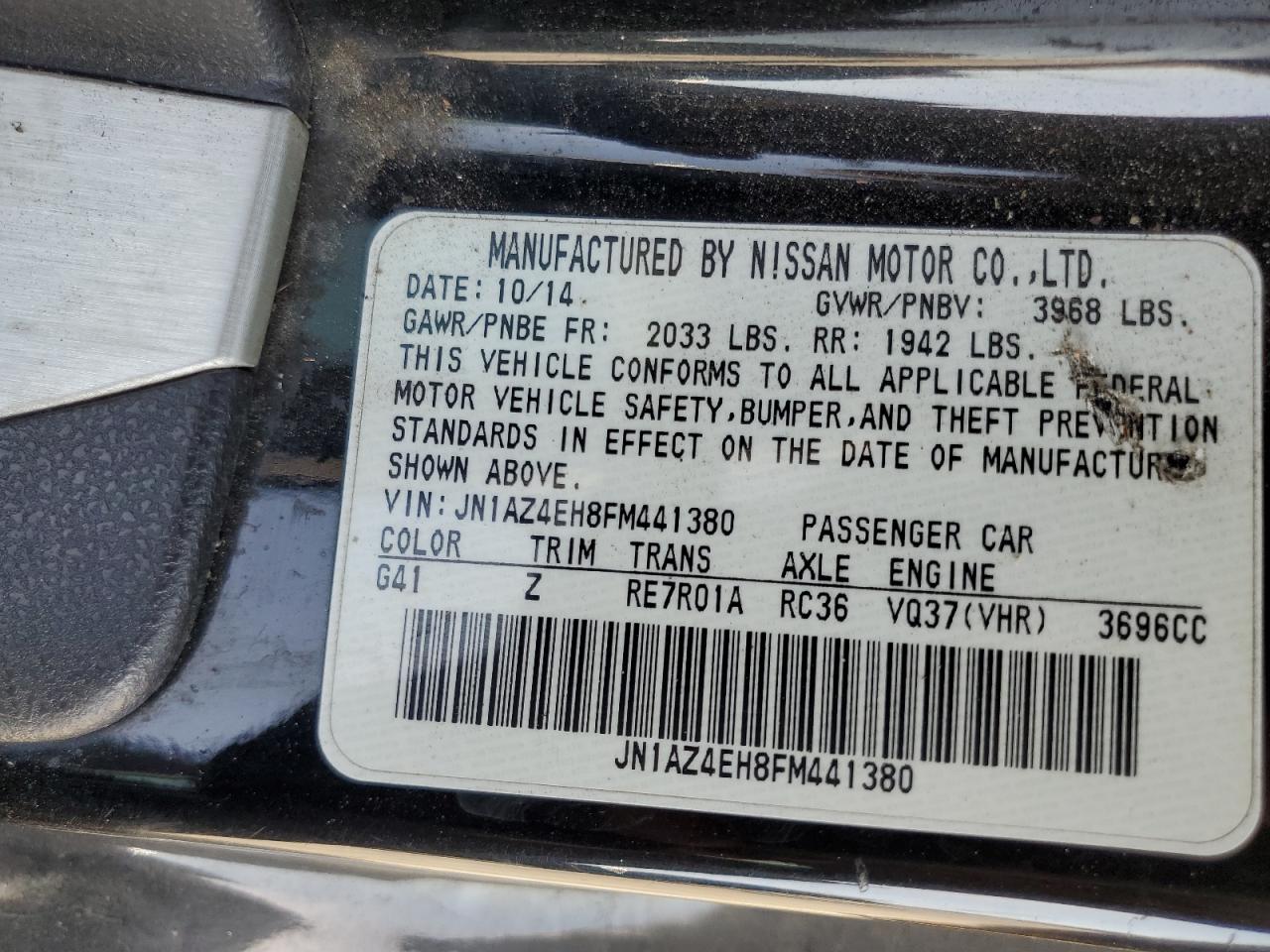 2015 Nissan 370Z Base VIN: JN1AZ4EH8FM441380 Lot: 71134855