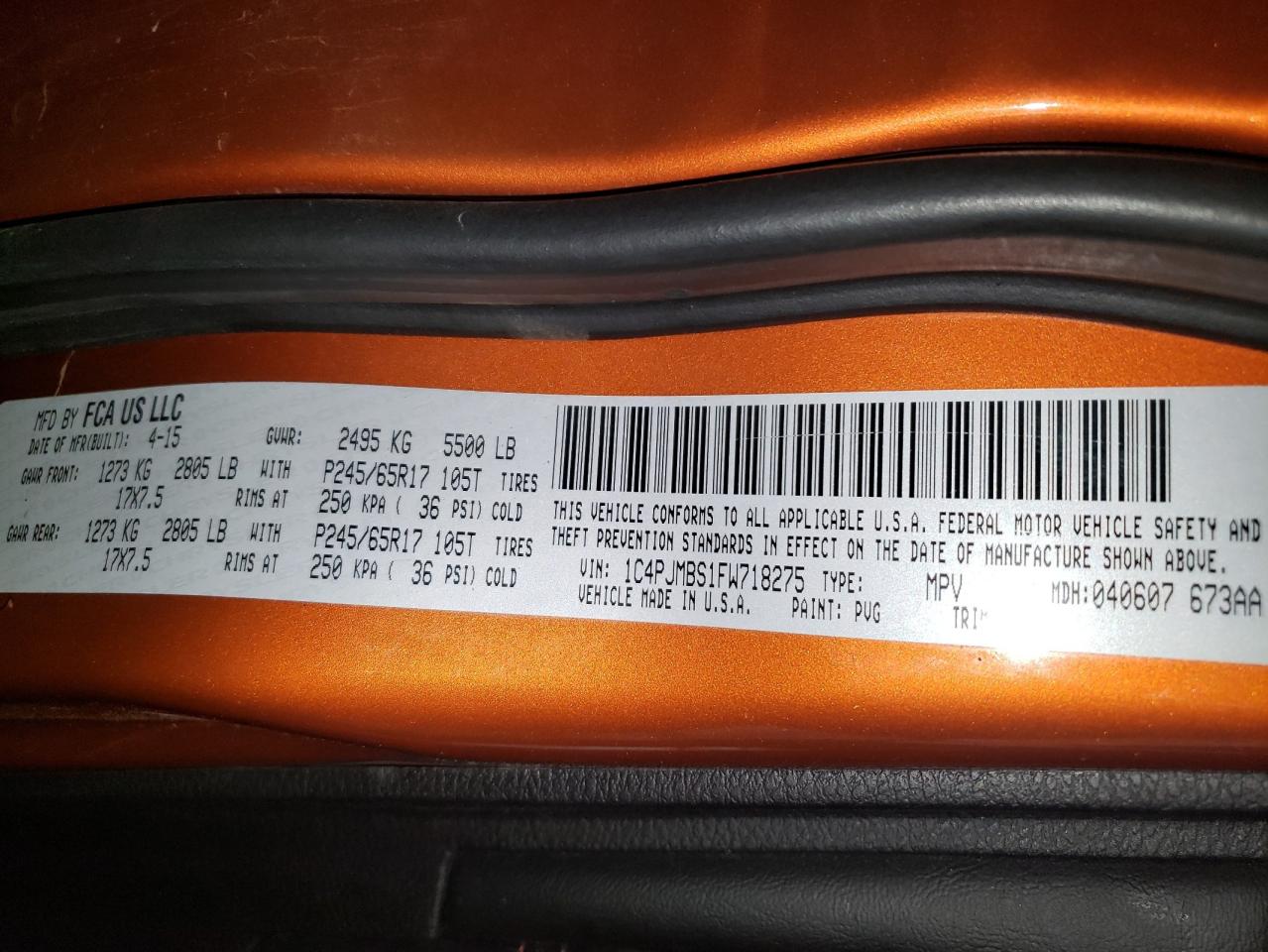 2015 Jeep Cherokee Trailhawk VIN: 1C4PJMBS1FW718275 Lot: 80363965