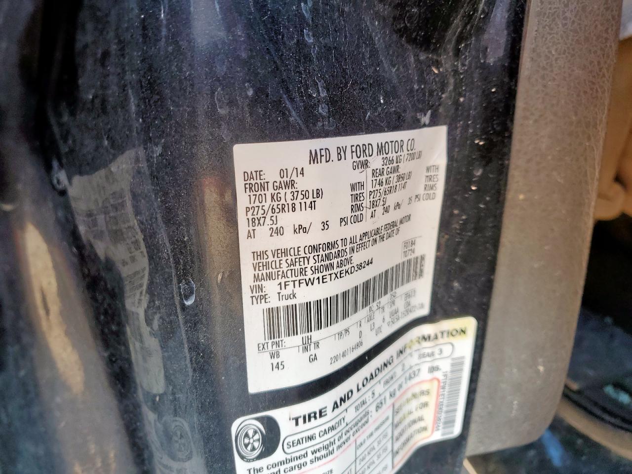 2014 Ford F150 Supercrew VIN: 1FTFW1ETXEKG07035 Lot: 84038495