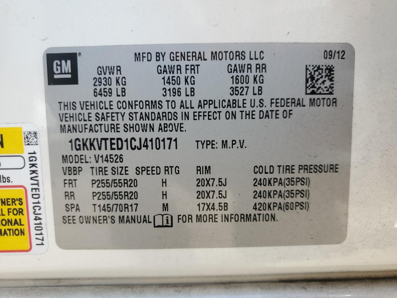2012 GMC Acadia Denali VIN: 1GKKVTED1CJ410171 Lot: 81554215