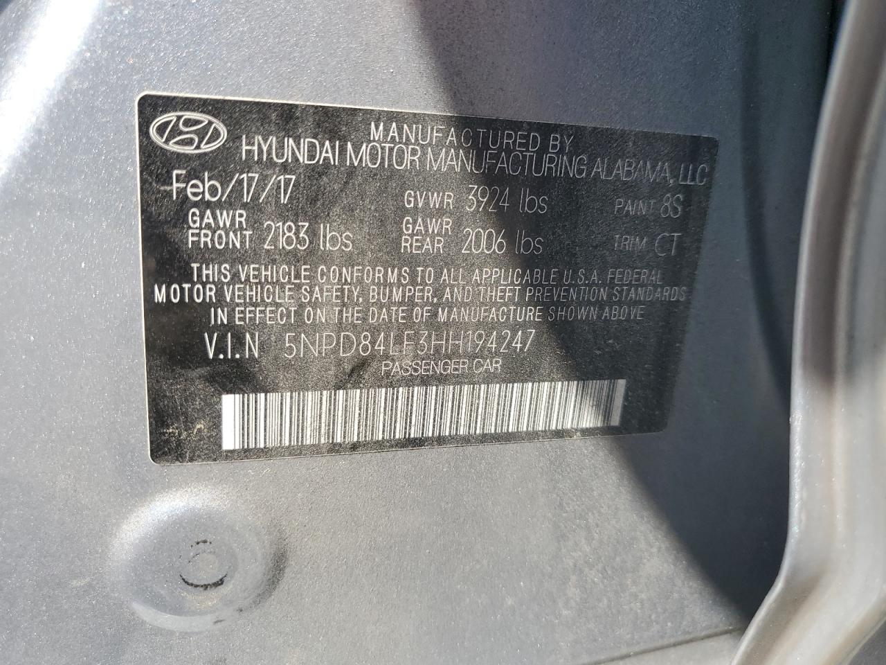 2017 Hyundai Elantra Se VIN: 5NPD84LF3HH194247 Lot: 81372075