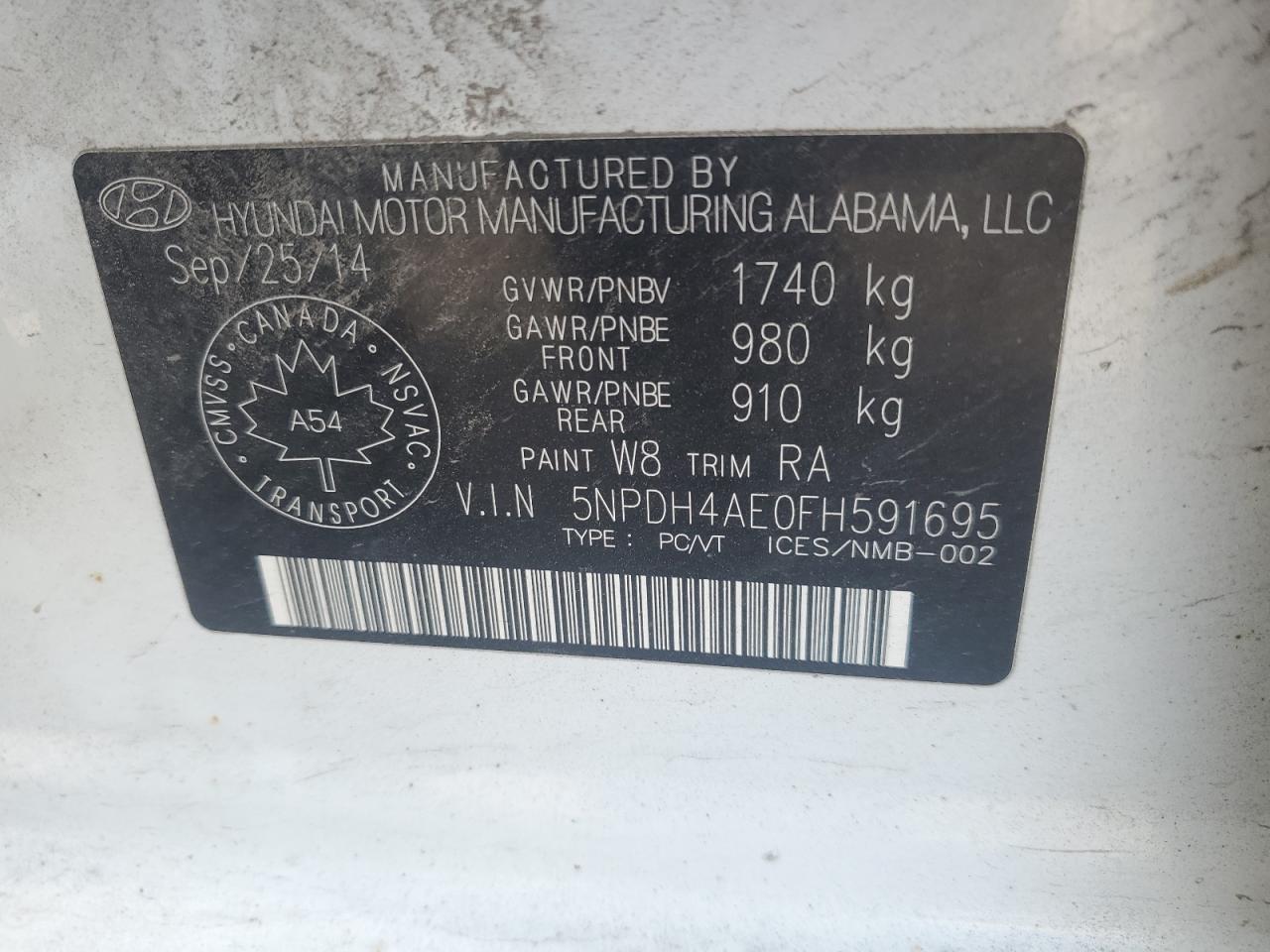 2015 Hyundai Elantra Se VIN: 5NPDH4AE0FH591695 Lot: 81225605