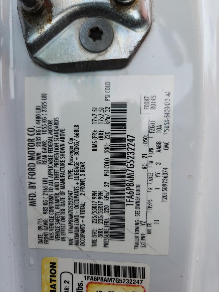 2016 Ford Mustang VIN: 1FA6P8AM7G5232247 Lot: 83883265