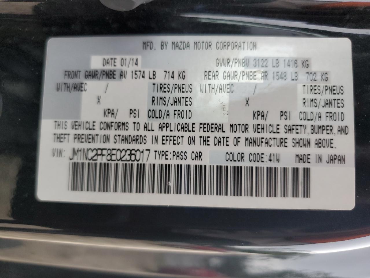 2014 Mazda Mx-5 Miata Grand Touring VIN: JM1NC2PF8E0236017 Lot: 84037015