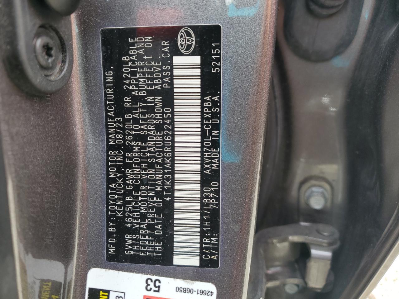 2024 Toyota Camry Xse VIN: 4T1K31AK6RU622450 Lot: 81452205