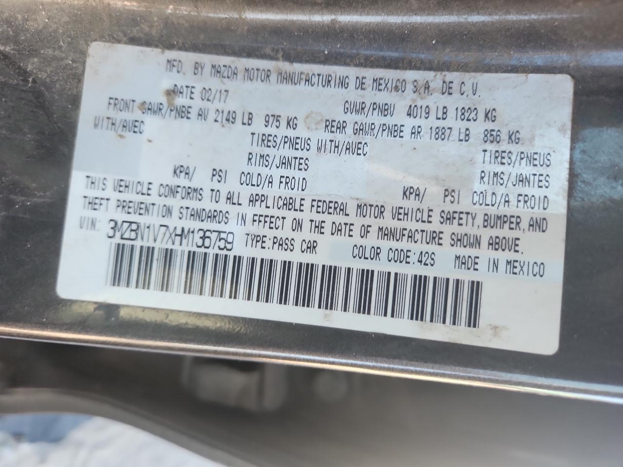 2017 Mazda 3 Touring VIN: 3MZBN1V7XHM136759 Lot: 84037695