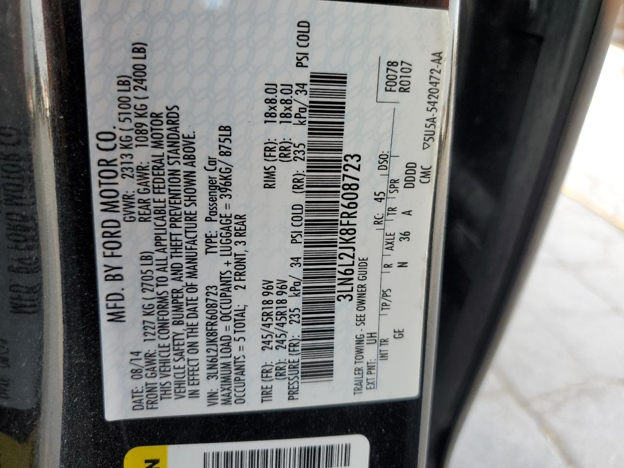 2015 Lincoln Mkz VIN: 3LN6L2JK8FR608723 Lot: 71072085