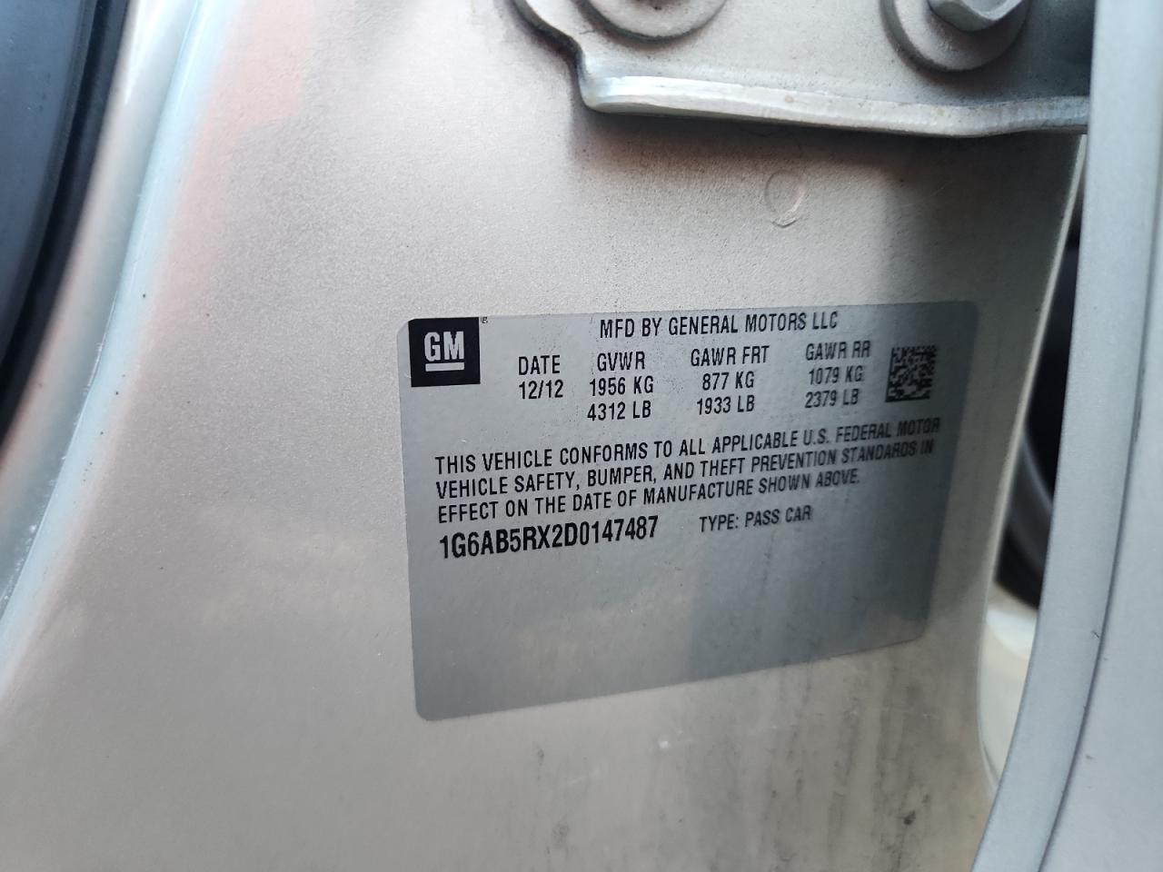 2013 Cadillac Ats Luxury VIN: 1G6AB5RX2D0147487 Lot: 81894585