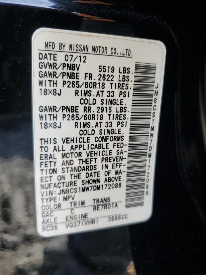 2013 Infiniti Fx37 VIN: JN8CS1MW7DM172086 Lot: 81425445