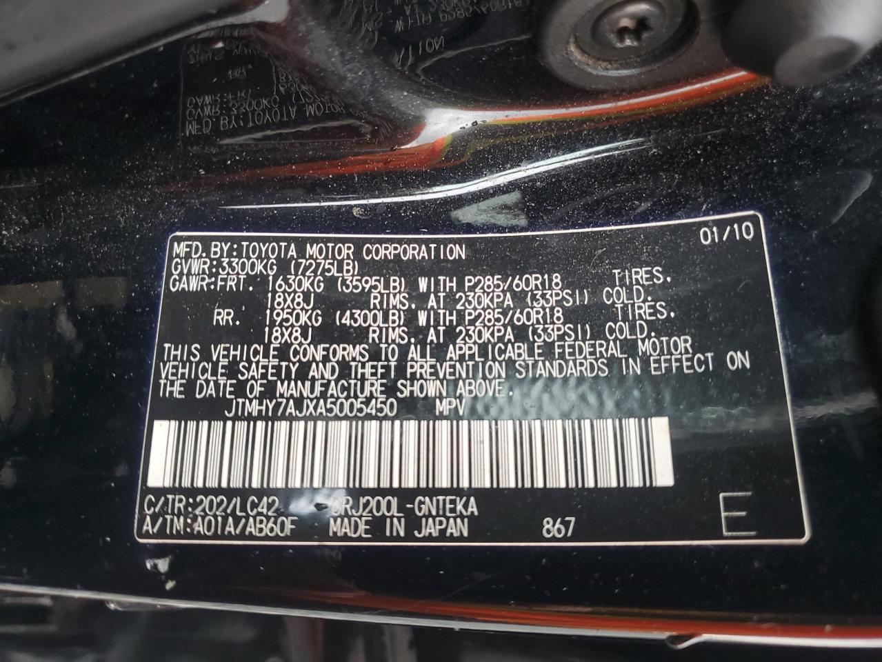 2010 Toyota Land Cruiser VIN: JTMHY7AJXA5005450 Lot: 80090305