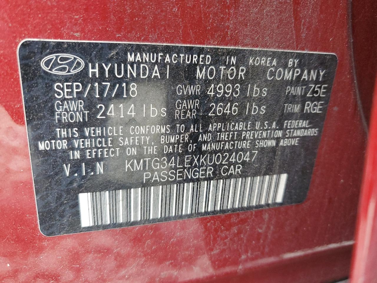 2019 Genesis G70 Prestige VIN: KMTG34LEXKU024047 Lot: 81721615