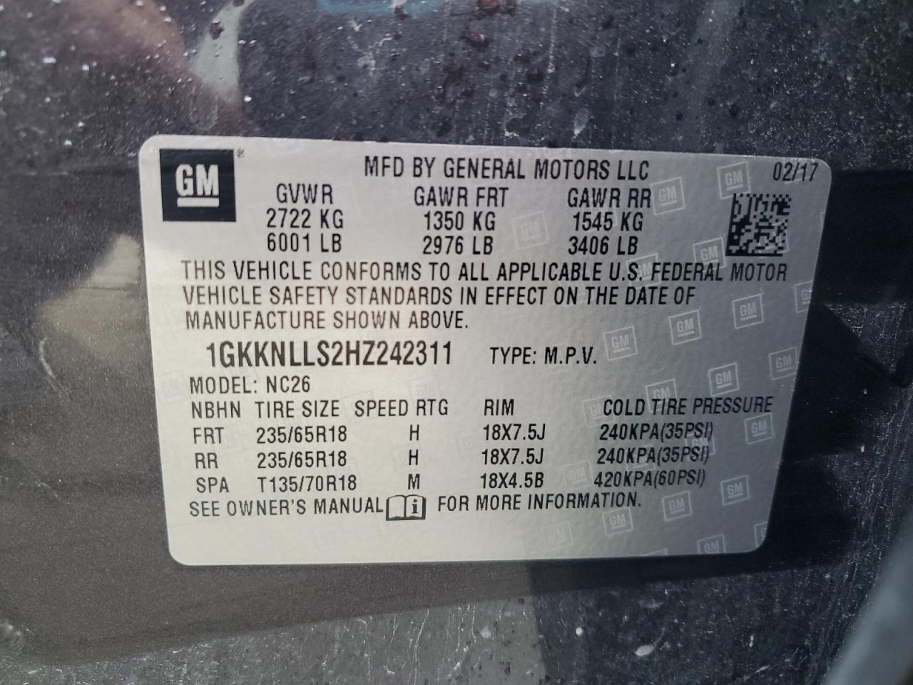 2017 GMC Acadia Sle VIN: 1GKKNLLS2HZ242311 Lot: 82081445