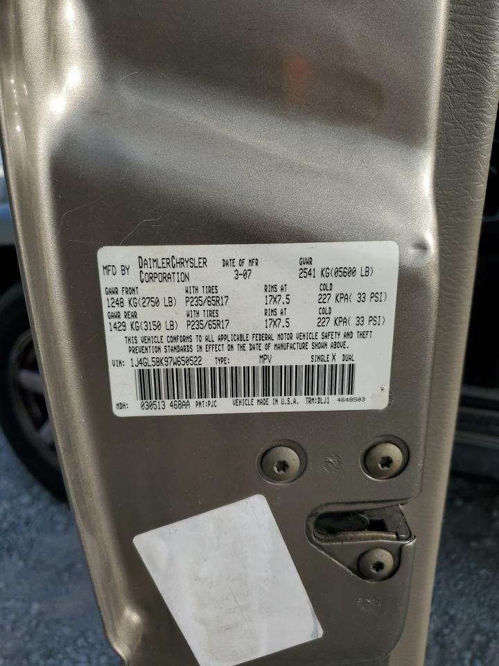 2007 Jeep Liberty Limited VIN: 1J4GL58K97W650522 Lot: 72051145