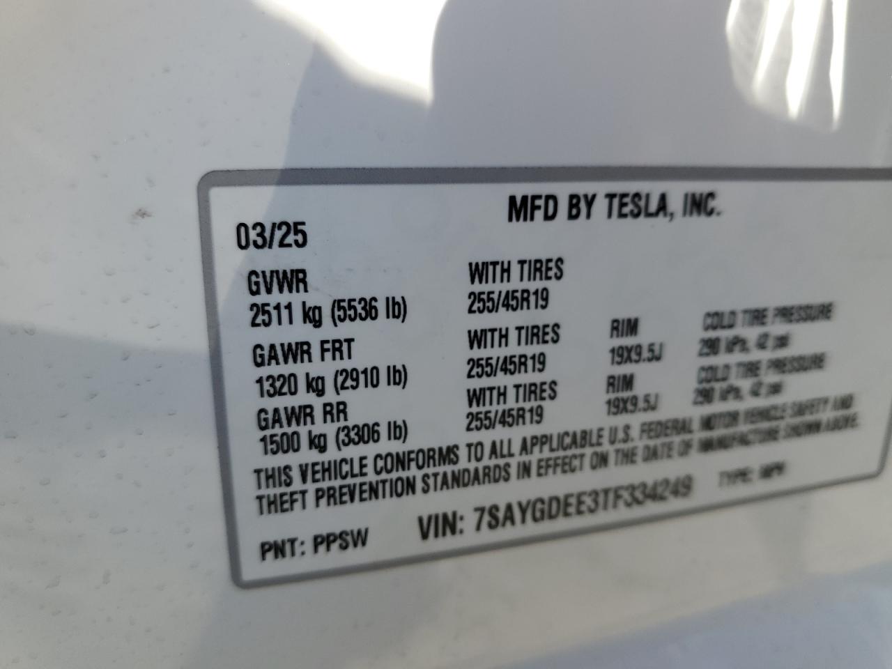 2026 Tesla Model Y VIN: 7SAYGDEE3TF334249 Lot: 80693135