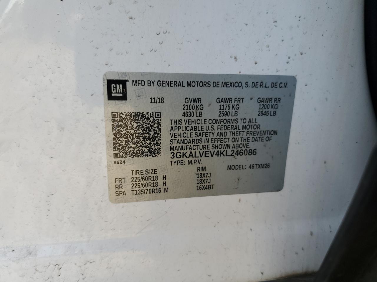 2019 GMC Terrain Slt VIN: 3GKALVEV4KL246086 Lot: 81321945