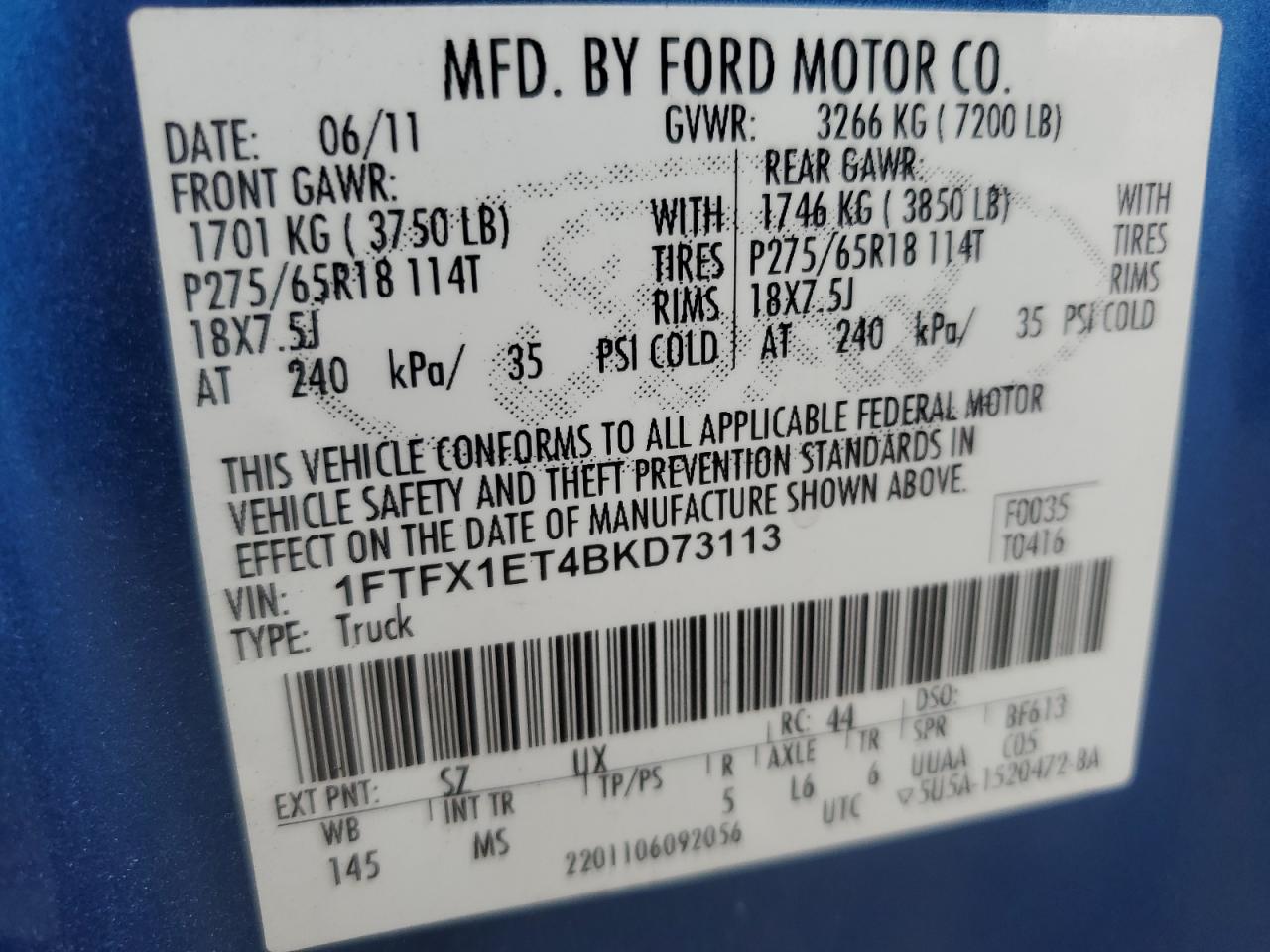 2011 Ford F150 Super Cab VIN: 1FTFX1ET4BKD73113 Lot: 81184945