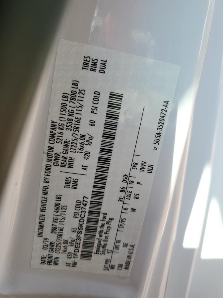 2019 Ford Econoline E350 Super Duty Cutaway Van VIN: 1FDEE3FS5KDC37477 Lot: 72088495