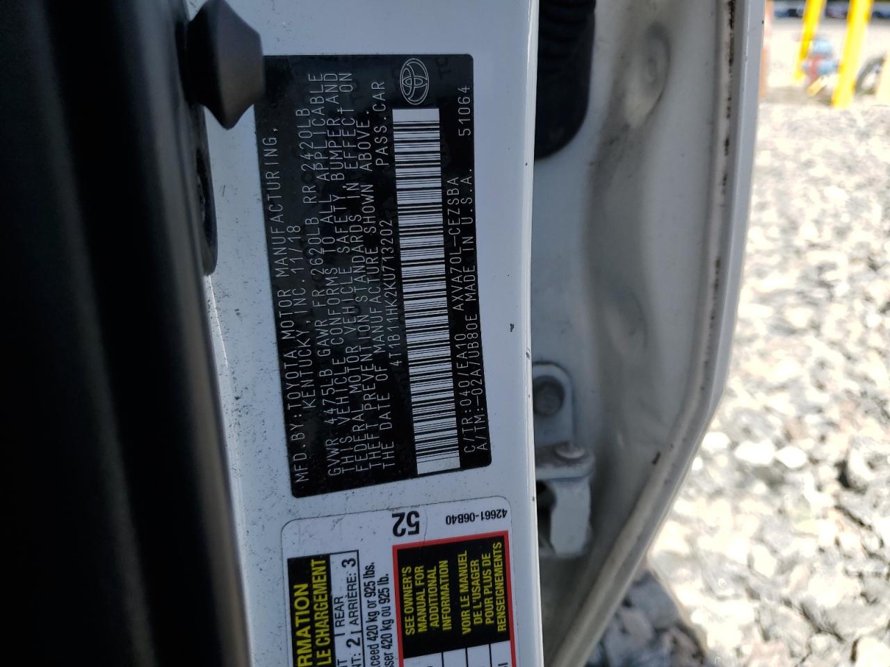 2019 Toyota Camry L VIN: 4T1B11HK2KU713202 Lot: 84037125
