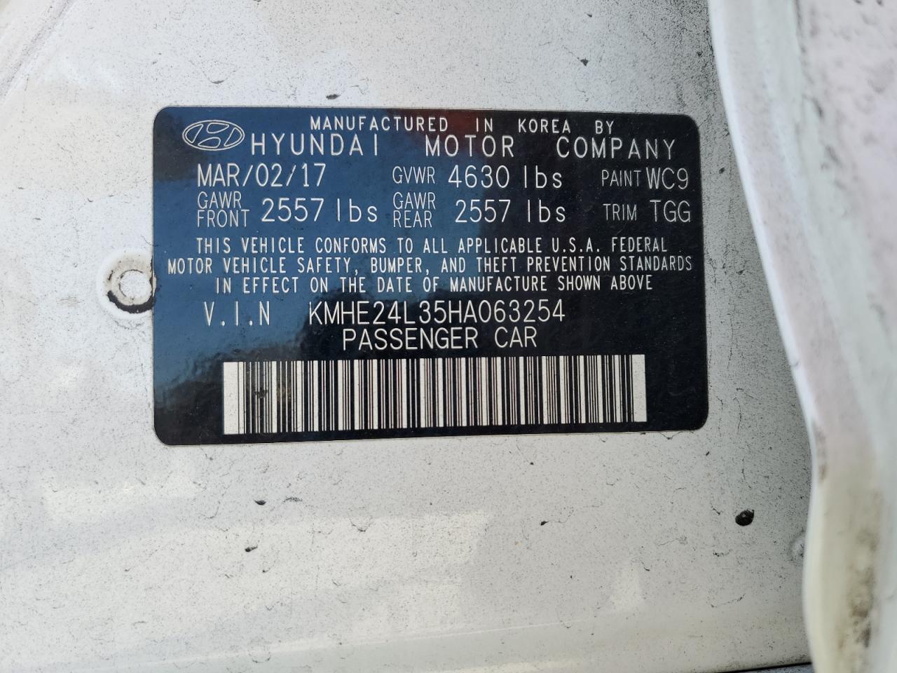 2017 Hyundai Sonata Hybrid VIN: KMHE24L35HA063254 Lot: 80963165