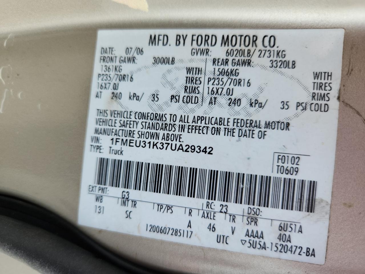 2007 Ford Explorer Sport Trac Xlt VIN: 1FMEU31K37UA29342 Lot: 84454525