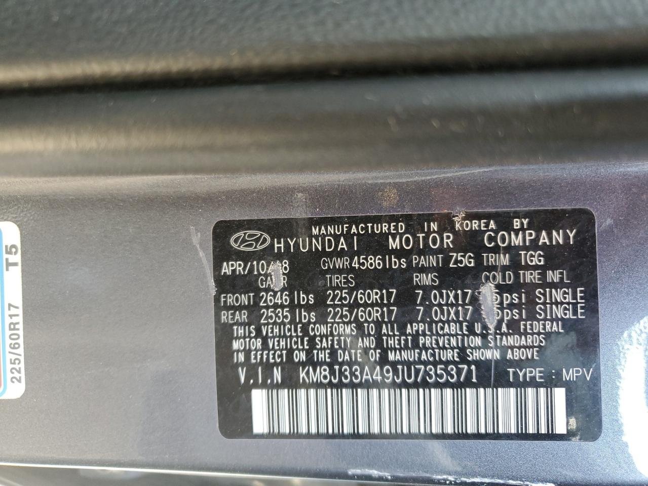 2018 Hyundai Tucson Sel VIN: KM8J33A49JU735371 Lot: 80557935