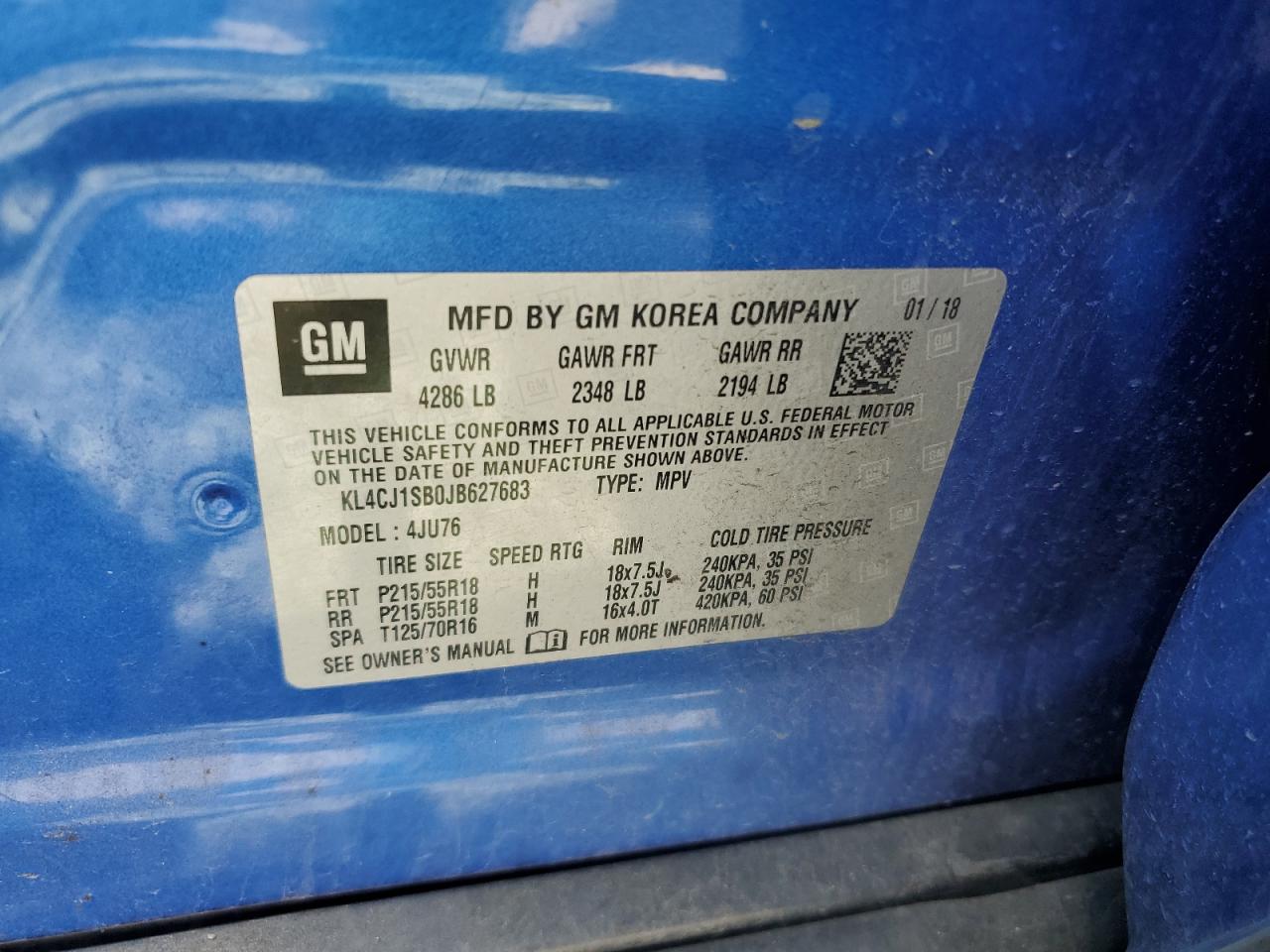 2018 Buick Encore Sport Touring VIN: KL4CJ1SB0JB627683 Lot: 81863305