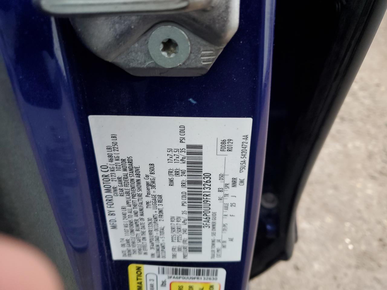 2015 Ford Fusion S Hybrid VIN: 3FA6P0UU9FR132630 Lot: 80908295