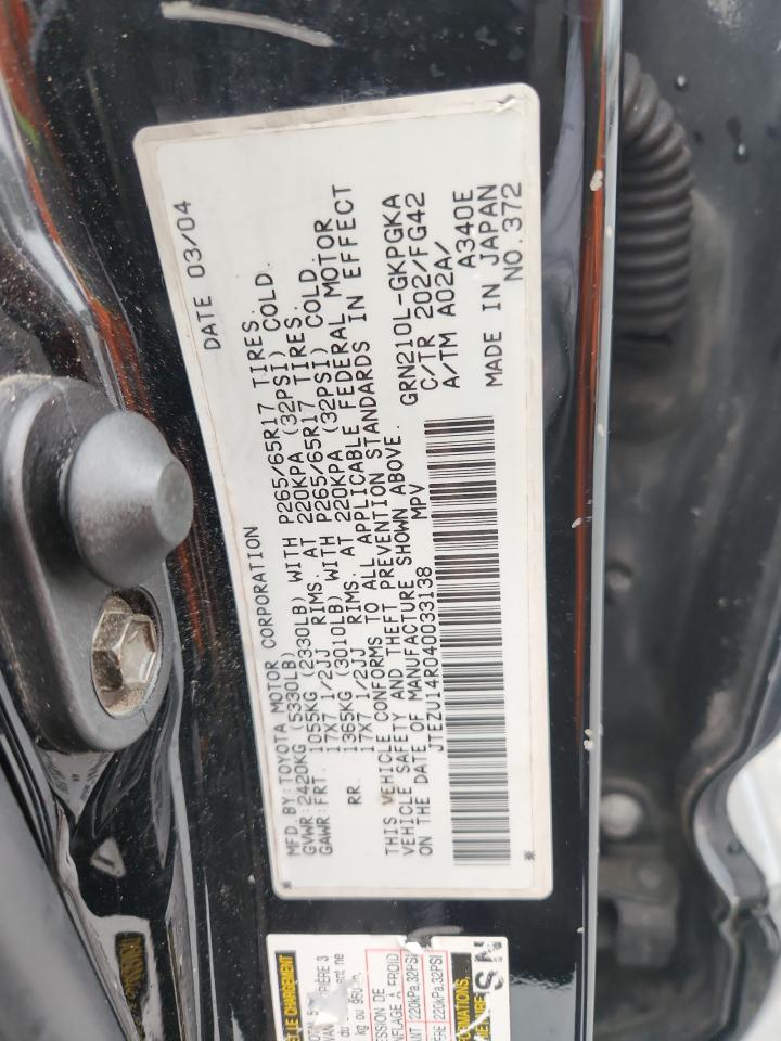 2004 Toyota 4Runner Sr5 VIN: JTEZU14R040033138 Lot: 84746055