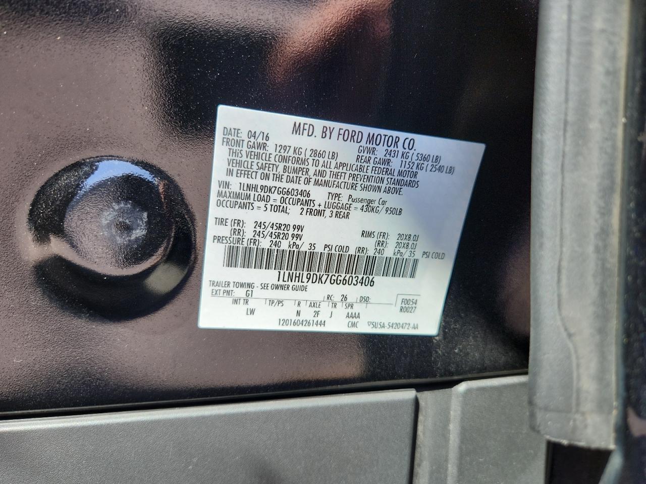 2016 Lincoln Mks VIN: 1LNHL9DK7GG603406 Lot: 81034055