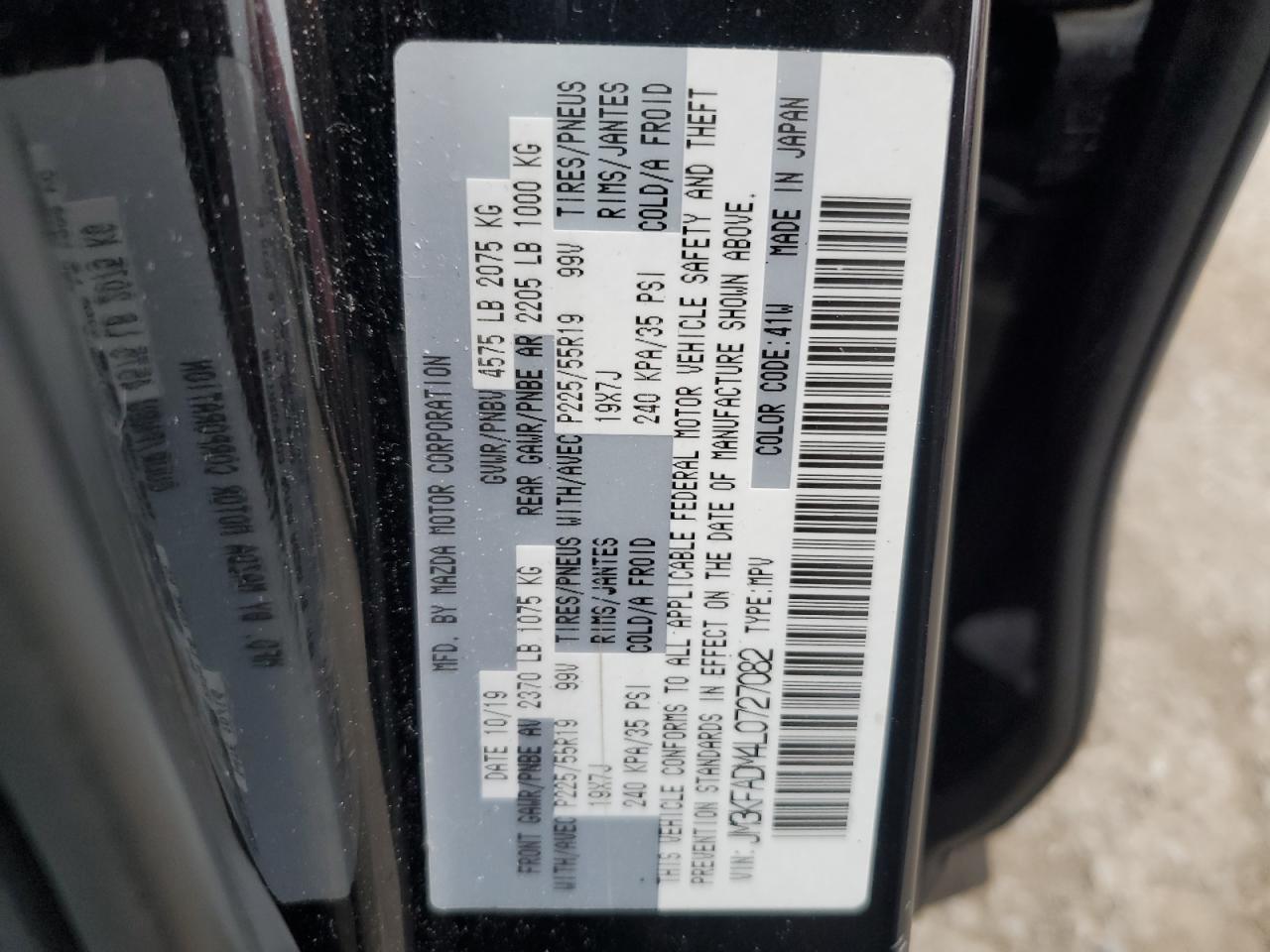 2020 Mazda Cx-5 Grand Touring VIN: JM3KFADM4L0727082 Lot: 81841715