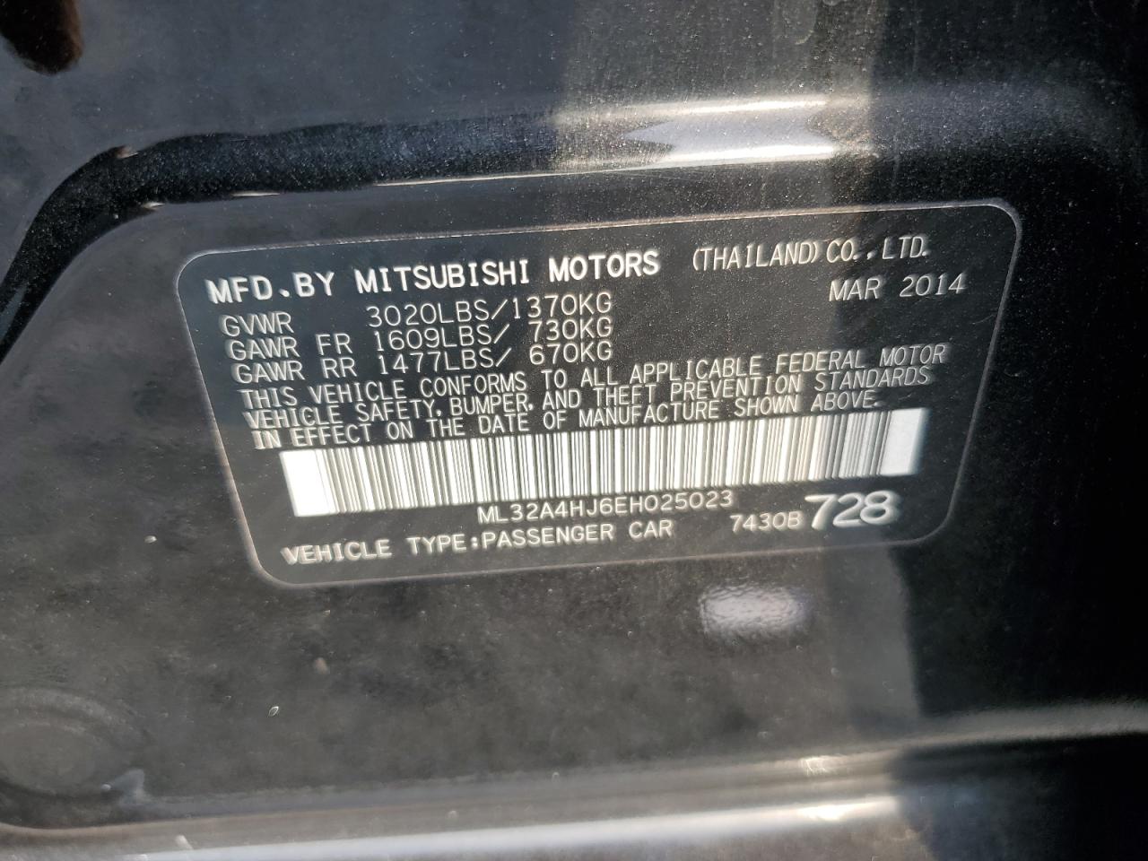 2014 Mitsubishi Mirage Es VIN: ML32A4HJ6EH025023 Lot: 80799385
