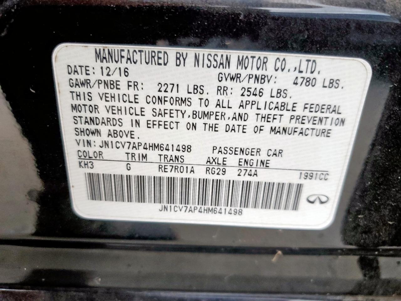 2017 Infiniti Q50 Base VIN: JN1CV7AP4HM641498 Lot: 82020175