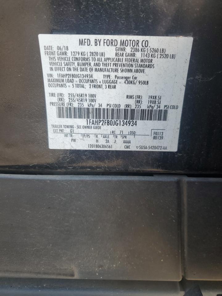 2018 Ford Taurus Limited VIN: 1FAHP2F80JG134934 Lot: 80687425