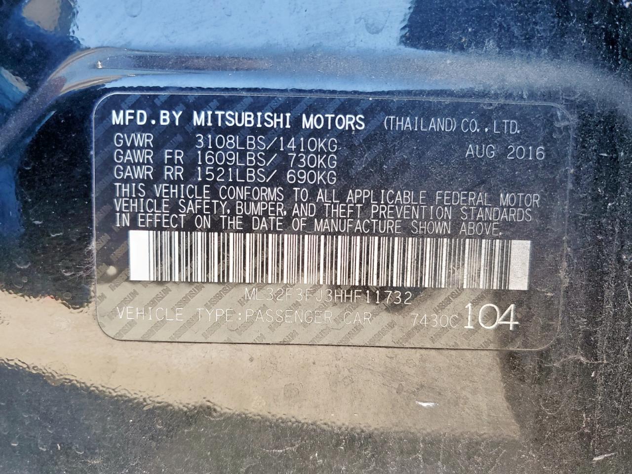 2017 Mitsubishi Mirage G4 Es VIN: ML32F3FJ3HHF11732 Lot: 81905615