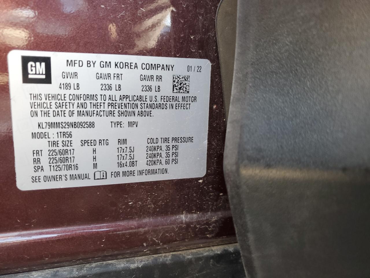 2022 Chevrolet Trailblazer Ls VIN: KL79MMS29NB092588 Lot: 84815905