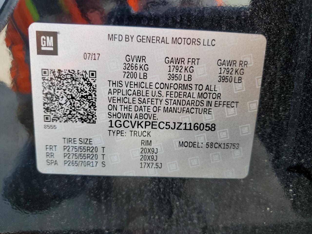 2018 Chevrolet Silverado K1500 Custom VIN: 1GCVKPEC5JZ116058 Lot: 71790035