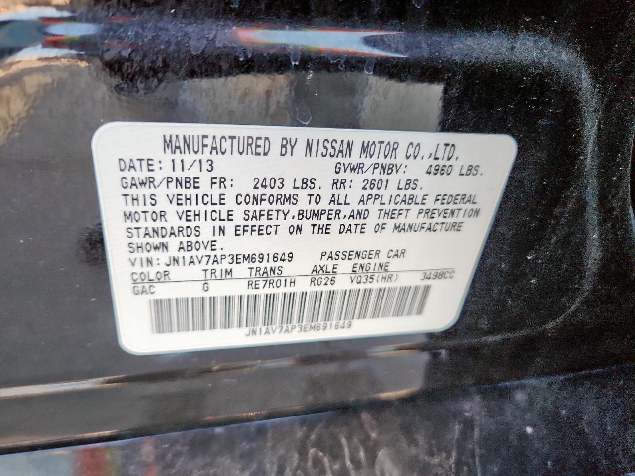 2014 Infiniti Q50 Hybrid Premium VIN: JN1AV7AP3EM691649 Lot: 80816595