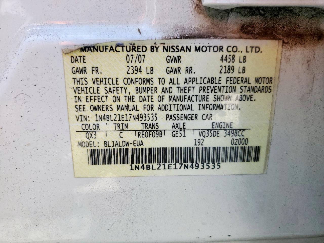 2007 Nissan Altima 3.5Se VIN: 1N4BL21E17N493535 Lot: 71817815