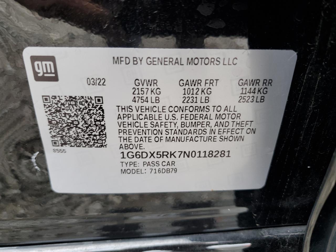 2022 Cadillac Ct5 Luxury VIN: 1G6DX5RK7N0118281 Lot: 82079065