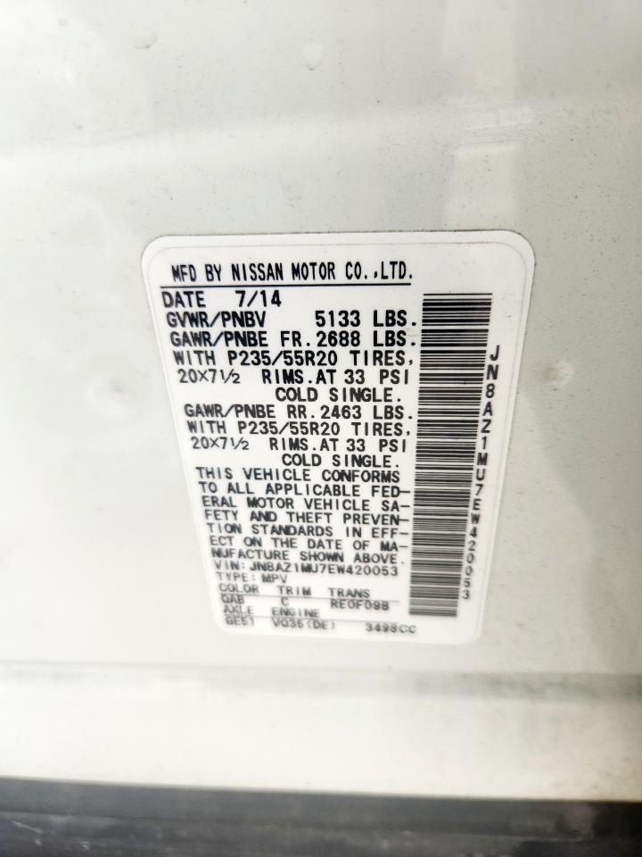 2014 Nissan Murano S VIN: JN8AZ1MU7EW420053 Lot: 83932495