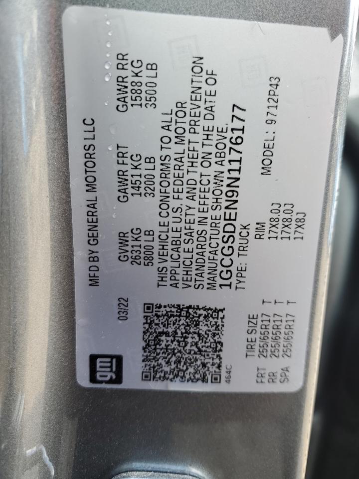 2022 Chevrolet Colorado Z71 VIN: 1GCGSDEN9N1176177 Lot: 84381555