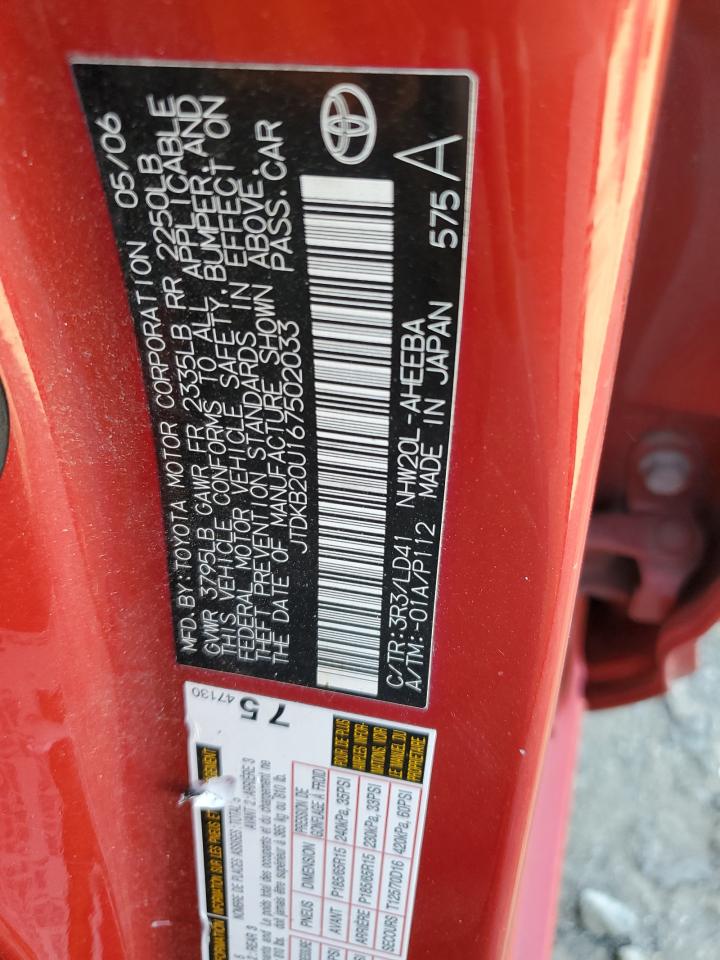 2006 Toyota Prius VIN: JTDKB20U167502033 Lot: 71804045