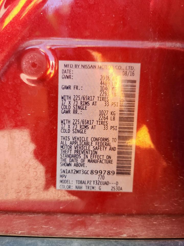 2016 Nissan Rogue S VIN: 5N1AT2MT3GC899789 Lot: 84587445