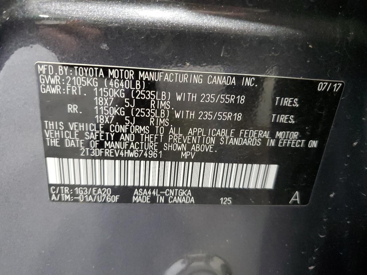 2017 Toyota Rav4 Limited VIN: 2T3DFREV4HW674961 Lot: 80197455