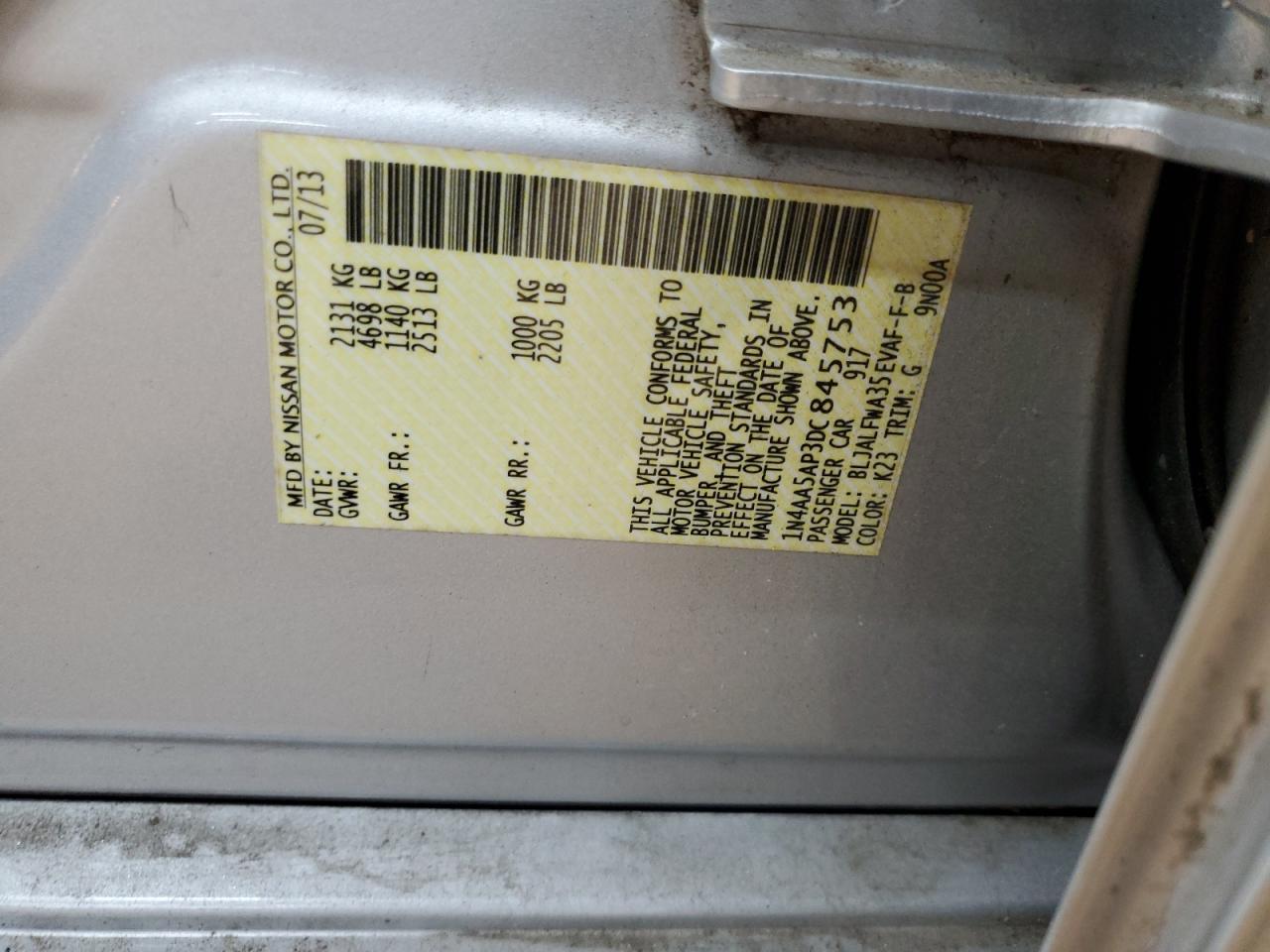 2013 Nissan Maxima S VIN: 1N4AA5AP3DC845753 Lot: 70629815