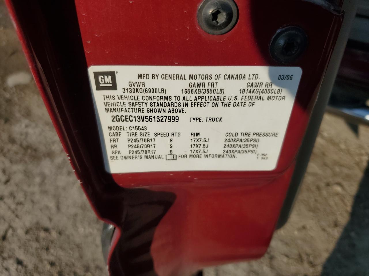 2006 Chevrolet Silverado C1500 VIN: 2GCEC13V561327999 Lot: 80205455