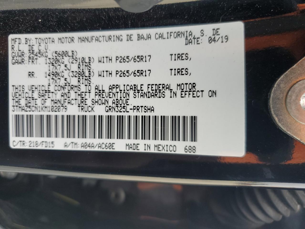 2019 Toyota Tacoma Double Cab VIN: 3TMAZ5CN1KM102079 Lot: 80516385